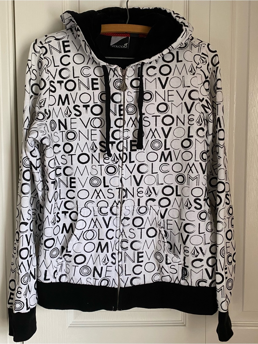 Volcom Velour Flocked Graphic Fleece Zip Up Hoodie Y2K Punk Grunge Skater Jr XL